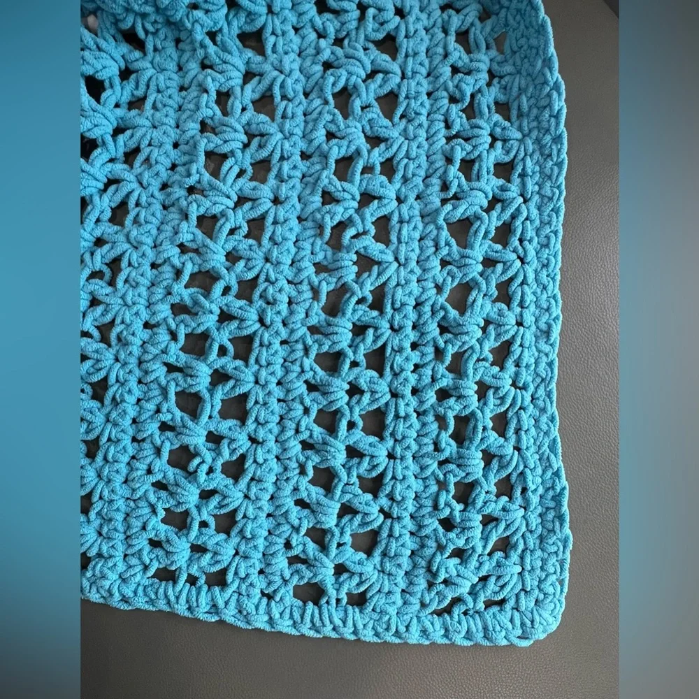 HAND Crocheted CHUNKY Lapghan BLUE Lap BLANKET